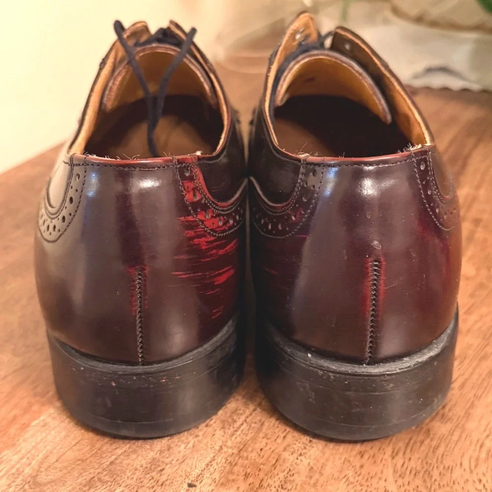 Johnston & Murphy Optima Mens 7.5D Burgundy Leather Wingtip Derby USA Old Money